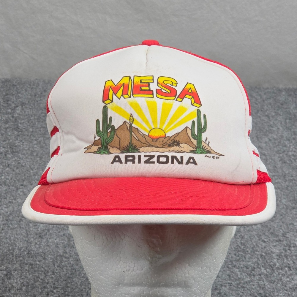 Vintage Mesa Arizona Trucker Hat Red White Snapback Cap 80s Tourist Heritage